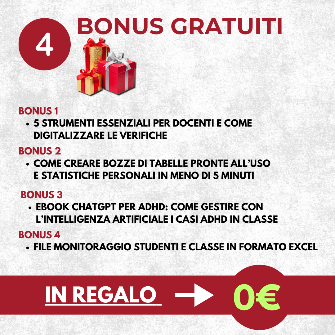 CHAT GPT PER INSEGNANTI - LA GUIDA PRATICA PER CREARE LEZIONI, VERIFICHE E MATERIALI DIDATTICI IN SOLI 10 MINUTI (+4 BONUS ESCLUSIVI GRATIS 🎁)